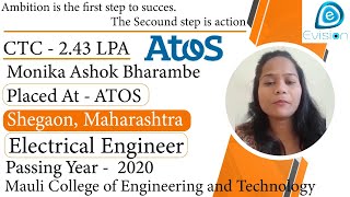 Congrats Monika  Selected in ATOS  243 LPA  ELECTRICAL ENGINEER PoY 2020  ShegaonMaharashtra [upl. by Gagliano]