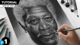 Drawing Morgan freeman  Portrait Tutorial for BEGINNERS [upl. by Ayekam]