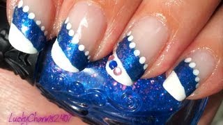 Nail Art Tutorial  Pink And Blue Glitter French [upl. by Natloz878]