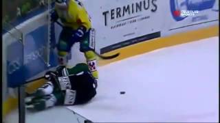 Brutal foul Ronny Keller vs Stefan Schnyder Eishockey [upl. by Banebrudge]