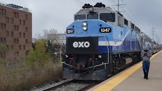 FALL TRAINS EXO Commuter With F59PH Station Stop at Sauve [upl. by Mesics]