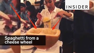 This pasta place serves spaghetti out of a cheese wheel [upl. by Ettari]