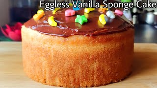 Eggless Vanilla Sponge Cake  Big Tall Soft Sponge Cake In 6 Inch CakeTin Without Oven CreamButter [upl. by Gehman]