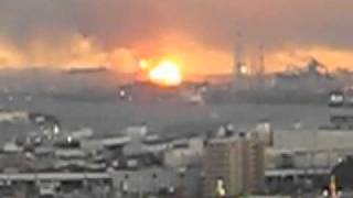 Japan Earthquake  Fire at Chiba Oil Refinery [upl. by Brennen664]