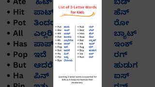 3  Letter Words  Learn Vocabulary  English Speaking Practice  English Kannada [upl. by Nortyad962]