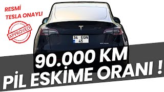 90000 KM TESLA Onaylı Pil Eskime Oranı [upl. by Packer]