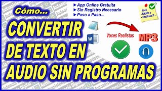 Como Convertir de Texto en Audio Mp3 Gratis Sin programas 2024  Autoasistencia Digital [upl. by Joo80]