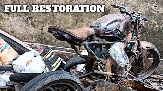 FULL RESTORATIONMODIFICATION YAMAHA 150cc AbandonedRebuild Incredible Black Cafe Racer  TimeLapse [upl. by Assirolc668]