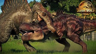 TARBOSAURUS VS SPINOSAURUS Camp Cretaceous  Jurassic World Evolution 2 [upl. by Johen562]