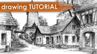 DRAWING TUTORIAL  how to draw architecture in perspective quotVillagequot [upl. by Ial]