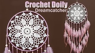 Diy Tutorial l How To Make A Flower Doily Crochet Dreamcatcher [upl. by Rhynd]