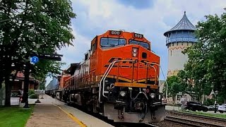 BNSF 7375 Leads Intermodal With Two End DPUS West On The Racetrack Through Riverside Illinois [upl. by Ailina]