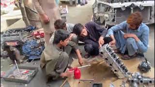 Toyota 1KZTE engine overhaul is going on I Opened additional holes in head gasket I Pakistan [upl. by Tavi296]