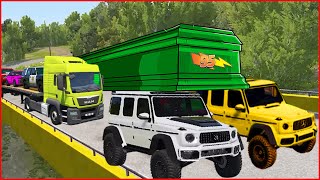 Double Flatbed Trailer Truck vs Speedbumps Train vs Cars  Cofffin Dance Meme Song [upl. by Junia]