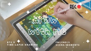 DRAW WITH ME  BTS V FRIENDS fanart illustrated on IbisPaint X timelapse drawing process [upl. by Ellinger]