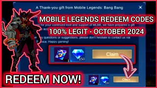 Mobile Legends Redeem Codes October 4 2024  MLBB Diamond Codes today  NO Limit ML Redeem codes [upl. by Koorb]