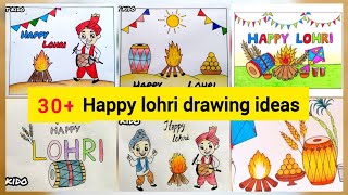 Lohri Drawing easy ideas  Lohri festival Drawing  Happy lohri Drawing  How to draw lohri [upl. by Server]