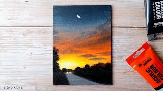 How to Draw a Sunset  Easy Acrylic Painting Tutorial for Beginners  Mini Canvas Painting [upl. by Atteloc165]