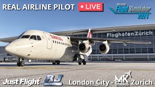 Flying the Just Flight Avro RJ into MKStudio’s Zurich Intl  Microsoft Flight Simulator 2024 [upl. by Dalis]