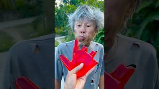 Kind grandpa eats watermelon hand watermelon ice cream beautifully 8 [upl. by Ahtrim]