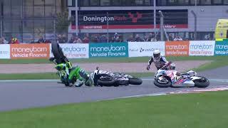 2024 Bennetts British Superbike Championship RD10 Donington Park  Race 3 crash [upl. by Mitran]