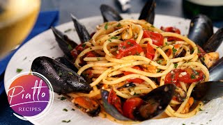 Seafood Pasta Recipe  SPAGHETTI with MUSSELS White Wine and Tomatoes [upl. by Rianon]