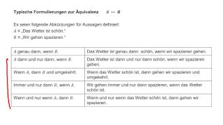 Aussagenlogik Formulierungen zur Äquivalenz [upl. by Romulus]