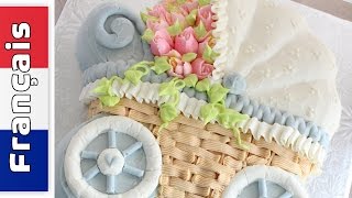 Comment faire un gâteau poussette  Douille Russe pour fleur  Décoration de gâteau en Français [upl. by Cecily]