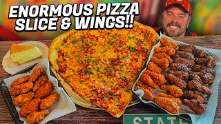 Giant New York Slice of Pizza and Chicken Wings Challenge [upl. by Arden]