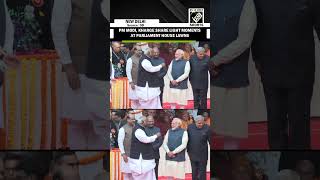 PM Modi Kharge share light moments at Parliament House Lawns as they pay tribute to BR Ambedkar [upl. by Naillimxam899]