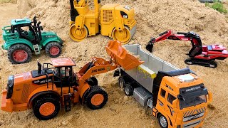 Compilation of excavator dump truck and tractor playing in the sand  Toy car story [upl. by Hoyt791]