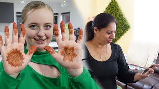 Me amp My Indian Mother In Law Got Our Henna Done For Kurwa Chauth Mehndi Vlog [upl. by Renrag]