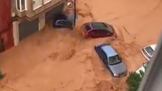 Chaos in Valencia Spain Thousands of homes and cars submerged by heavy flooding in UtielRequena [upl. by Alraep]