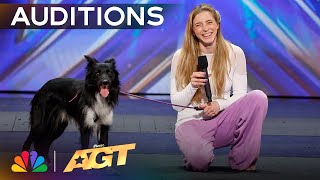 Roni And Her Dancing Dog Rhythm Bring an quotUNBELIEVABLEquot Audition  Auditions  AGT 2024 [upl. by Normi]