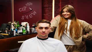 Gorgeous Lady Barber Olya Made my Day 💈 Extremely Sensitive Scissor Haircut ASMR [upl. by Nawak896]