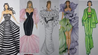 Fashion design illustration collection  beautiful dress designs  fashion drawing  dress design [upl. by Ahtnicaj711]