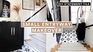 SMALL ENTRYWAY MAKEOVER  DIY Statement Tile amp Stair Runner [upl. by Cairns]