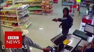 Moment mexican cowboy stopped armed robbery  BBC News [upl. by Ennayram]