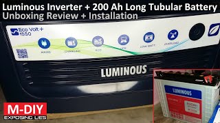 Luminous Eco Volt 1550 Sine Wave Inverter  200Ah Battery Unboxing Review  Installation [upl. by Audras77]