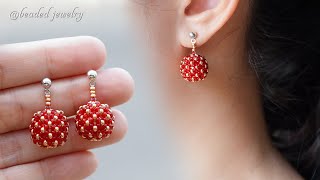 Berries beaded bead earrings How to make jewelry Beading tutorial [upl. by Dlaregztif]