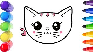 How to Draw Cute Hello Kitty 🐈 Cute Kitty Cat Drawing Painting amp Colouring For Kids And Toddlers [upl. by Eiclek314]