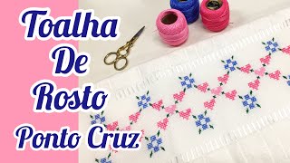 Toalha de Rosto em Ponto Cruz  Barrado de Coração [upl. by Soutor]