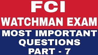 FCI WATCHMAN EXAM GK QUESTION IN HINDI  PART  7 [upl. by Panthia]