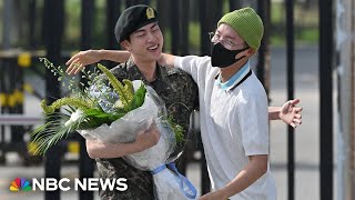 Jin greeted by BTS colleagues as he leaves South Korean army after national service [upl. by Conchita]