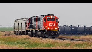 CN SD60s pulling Procor oil and frac cars to TransEnergy Kindersley [upl. by Russon]