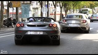 Ferrari FF amp F430 Spider  Startup revs and acceleration [upl. by Hertzog]