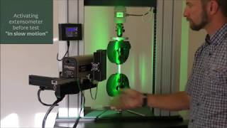 Tinius Olsen Tensile test with ONE video extensometer [upl. by Nwahser]