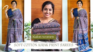 soft cotton Ajrakh printed saree Ajrakh sarees [upl. by Lesab124]