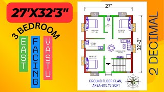 27X323quot Three Bed Room House Plan East Facing Vastu House Plan mahatohomedesigns [upl. by Nicole]