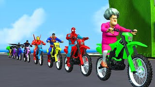 Game 5 Superhero vs spiderman vs hulk with Offroad motorbike racing challenge over obstacles funny [upl. by Filippa]